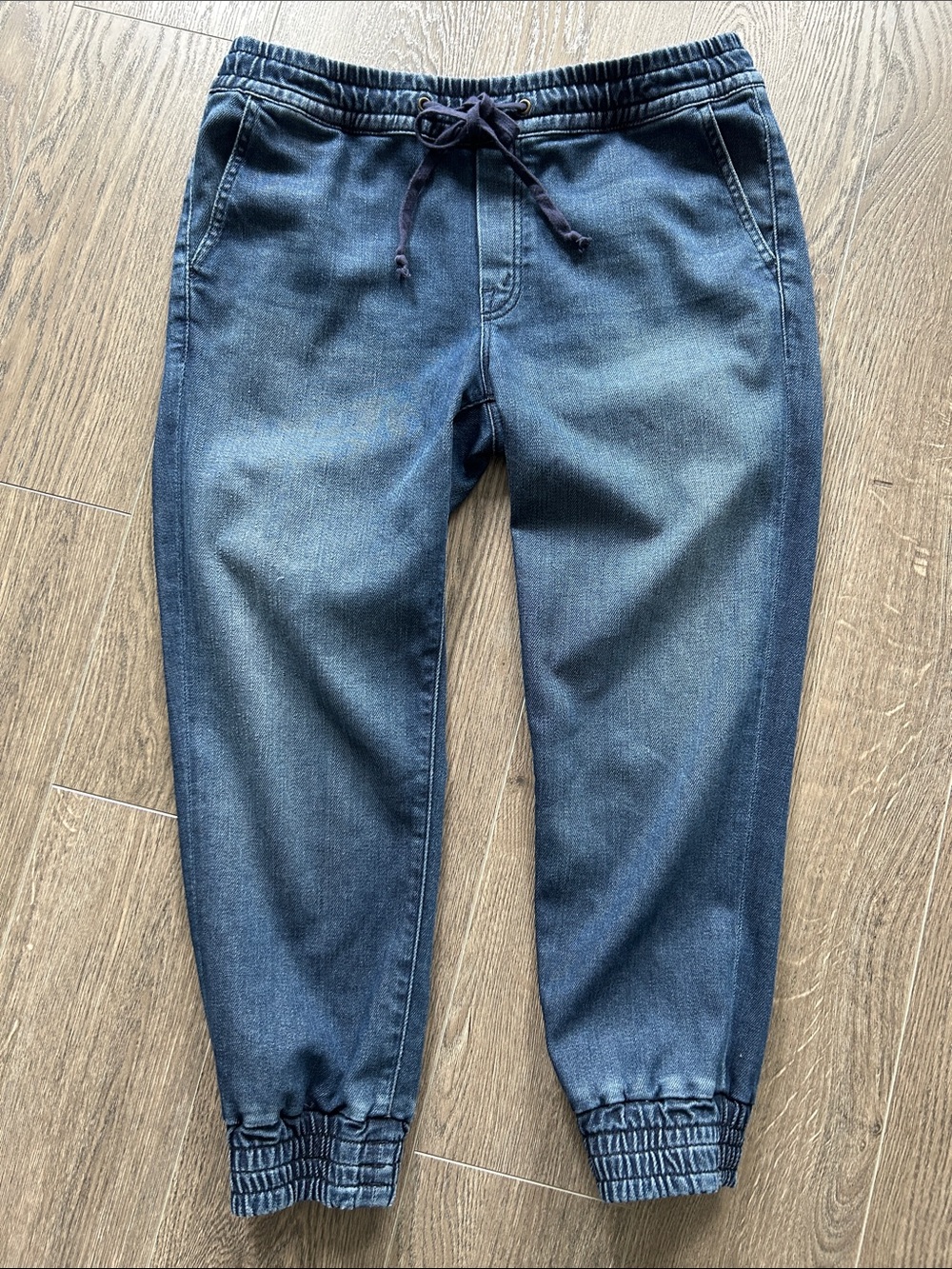 Mother Drawstring Crop Trainers Denim